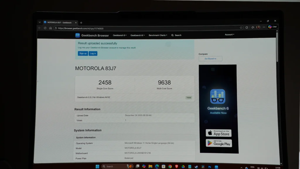 Motobook 60 Geekbench
